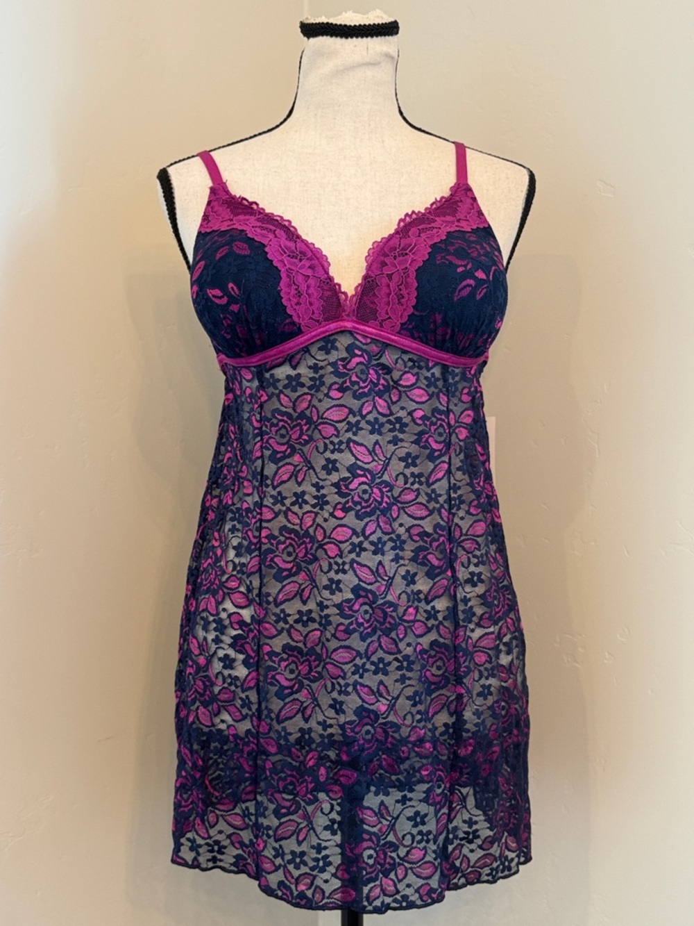 Lilac + London Lace Babydoll Lingerie Set Padded Cups G String Large NWT